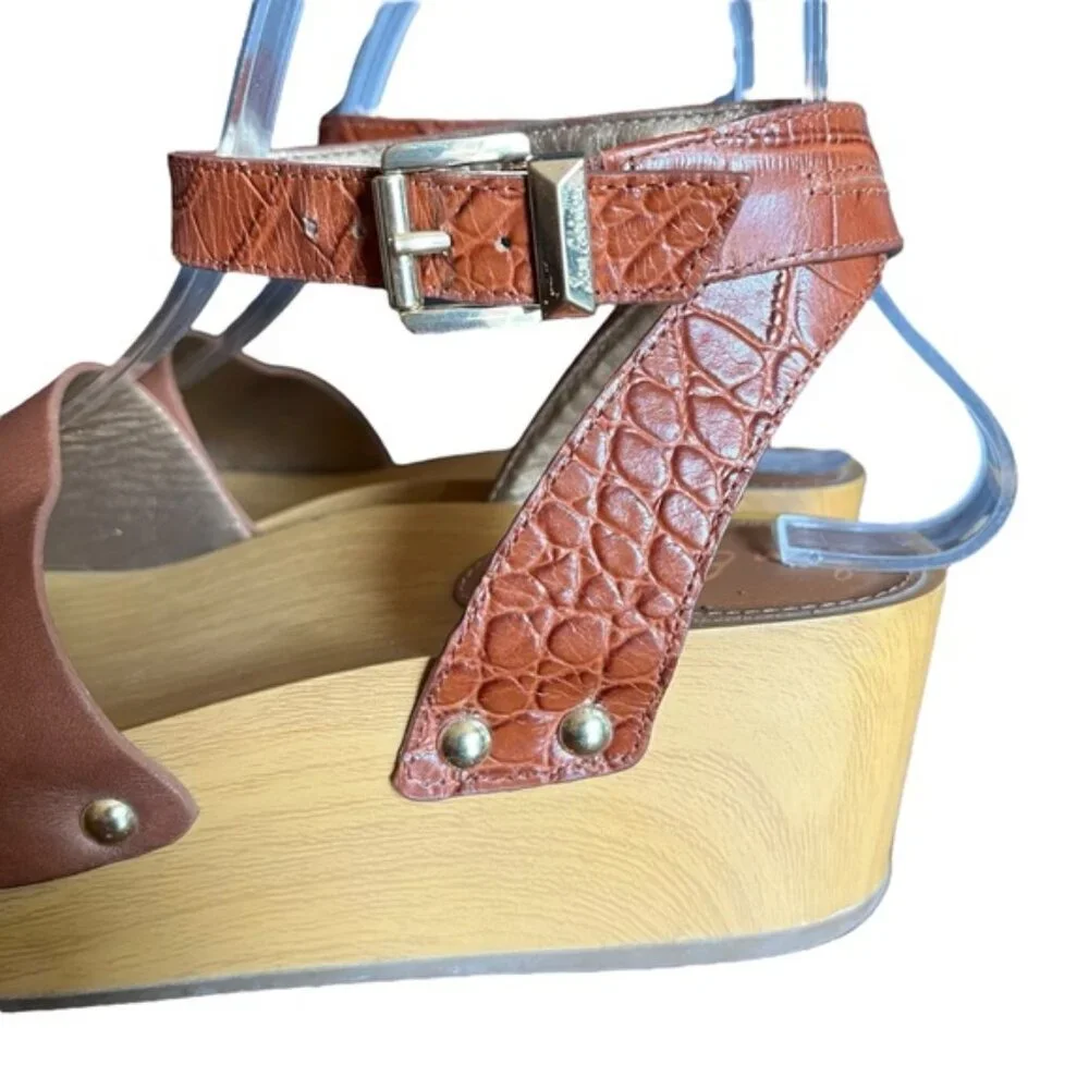 Sam Edelman Brynn Brown Leather Wedge Sandals Size 8 - Picture 7 of 15
